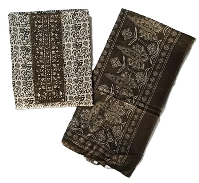 DRAVINAM Trends Women's Printed Embroidered and Hand Work Premium Cotton Jaipuri Unstitched Salwar Suit Dress Material with Mulmul Cotton Dupatta