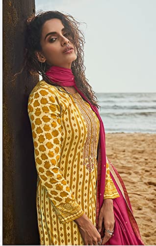 DRAVINAM Trends Women's winter wear digital Printed Pure Woollen Pashmina Salwar Suit Dress Material with Shawl Dupatta (Yellow)