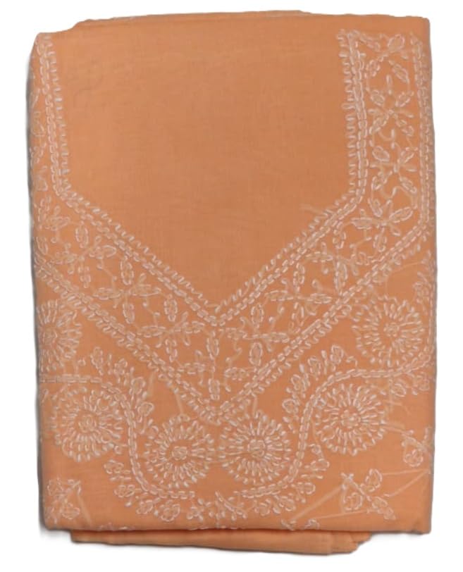 DRAVINAM Trends Women’s Cotton Unstitched Chikankari Suit Set with Dupatta & Bottom | Hand-Embroidered Lucknowi Dress Material | Premium Ethnic Wear for Women | Free Size (3-Piece)