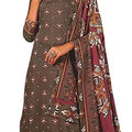 DRAVINAM Trends Women's Unstitched Kaani Print Mirror Work Spun Pashmina Winter wear Dress Material Fabric for Salwar Suit with printed spun pashmina Kashmiri shawl dupatta (Brown)