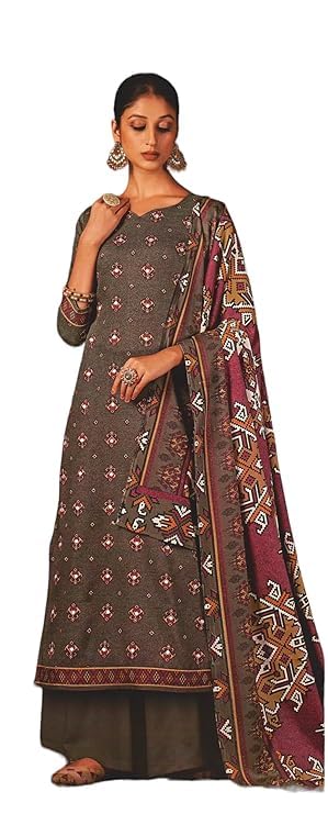 DRAVINAM Trends Women's Unstitched Kaani Print Mirror Work Spun Pashmina Winter wear Dress Material Fabric for Salwar Suit with printed spun pashmina Kashmiri shawl dupatta (Blue)