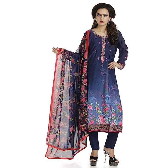 DRAVINAM Trends Women's Embroidered Pure Crepe Floral Printed Salwar Suit Dress Material with Printed Georgette Dupatta (Unstitched)