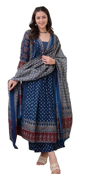 DRAVINAM Trends Women's Rayon Printed Anarkali Kurta and Pant with Dupatta Set