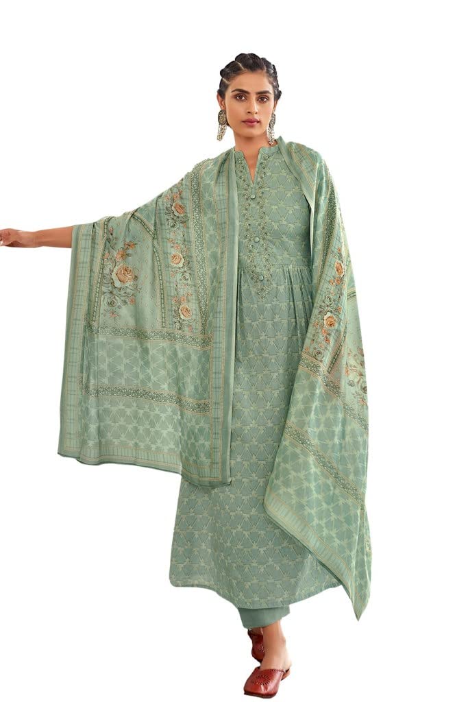 DRAVINAM Trends Women’s Summer Wear Embroidered Unstitched Salwar Suit Fabric/Dress Material with Printed Maslin Dupatta/Chunni For Work Wear/Casual Wear (Green)