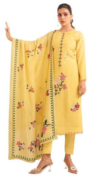 DRAVINAM Trends Women's Premium Maslin Unstitch Suit Dress Material: Zari Embroidery Top Fabric, Heavy Maslin Bottom & Dupatta
