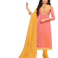 DRAVINAM Trends Women's Unstitched Banarasi Woven Salwar Suit Dress Material with Nazmin Jacquard Dupatta (Free Size_Pink)