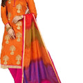 DRAVINAM Trends Women's Unstitched Modal Silk Embroidered Salwar Suit Dress Material with Banarasi Tie and Dye Dupatta (Free Size) (Orange)