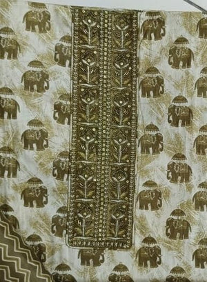 DRAVINAM Trends Women's Printed Embroidered and Hand Work Premium Cotton Jaipuri Unstitched Salwar Suit Dress Material with Mulmul Cotton Dupatta