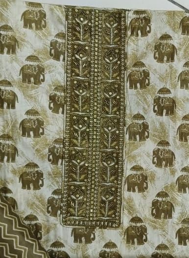 DRAVINAM Trends Women's Printed Embroidered and Hand Work Premium Cotton Jaipuri Unstitched Salwar Suit Dress Material with Mulmul Cotton Dupatta