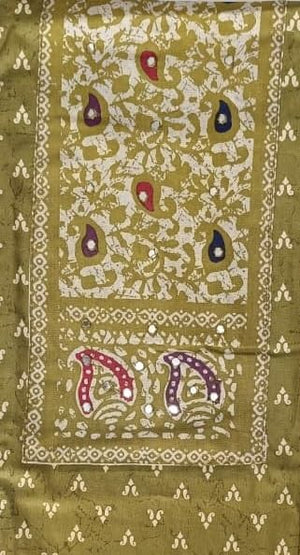 DRAVINAM Trends Women's Unstitched Rayon Batik Print Hand Work Dress Material Salwar Suit Set with Printed Cotton Dupatta