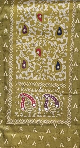 DRAVINAM Trends Women's Unstitched Rayon Batik Print Hand Work Dress Material Salwar Suit Set with Printed Cotton Dupatta