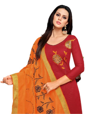 DRAVINAM Trends South Cotton Handloom Embroidered Unstitched Dress Material for Women