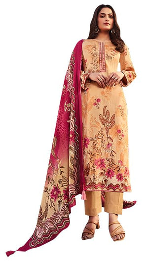 DRAVINAM Trends Jam Cotton Suit Embroidered Dress Material Salwar Suit with Unstitched Bottoms and Cotton Dupatta