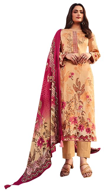 DRAVINAM Trends Jam Cotton Suit Embroidered Dress Material Salwar Suit with Unstitched Bottoms and Cotton Dupatta