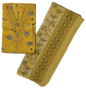 DRAVINAM Trends Women's Unstitched Jaam Cotton Dress Material | Printed Embroidered Unstitched Suit Set with Rayon Bottoms and Printed Dupatta