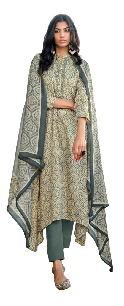 DRAVINAM Trends Women’s Summer Wear Embroidered Unstitched Salwar Suit Fabric/Dress Material with Printed Maslin Dupatta/Chunni For Work Wear/Casual Wear (Green)