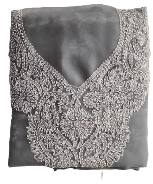 DRAVINAM Trends Women Unstitched Lucknow Hand Work Chikankari Faux Georgette Suit Dress Material with Dupatta