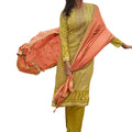DRAVINAM Trends Women's winter wear pure pashmina woollen embroidered dress material with woven silk jacquard dupatta (Yellow and Peach)