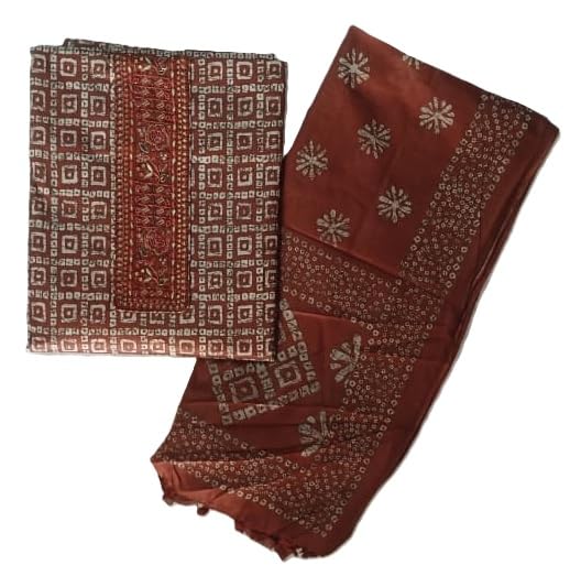 DRAVINAM Trends Women's Premium Cotton Jaipuri Batik Printed Embroidered and Hand Work Unstitched Salwar Suit Dress Material with Mulmul Cotton Dupatta