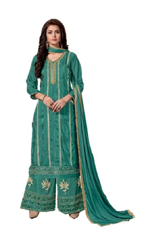 DRAVINAM Trends Upada Silk Sharara Suit Women | Diamond Work Upada Silk Short Kurta with Georgette Zari embroidered Sharara Plazzo and Chinon Dupatta (Stitched Sharara)