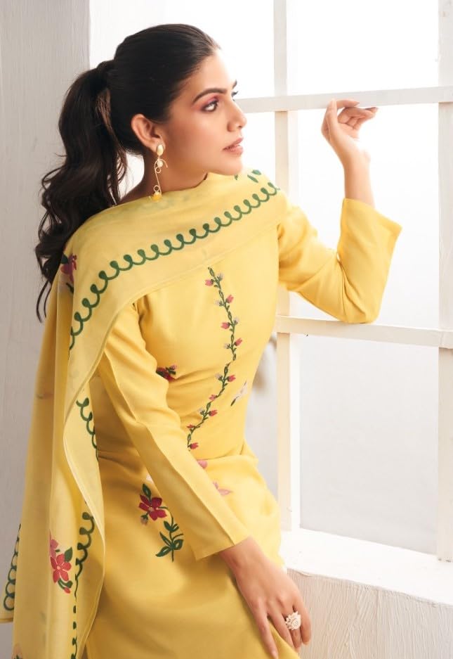 DRAVINAM Trends Women's Premium Maslin Unstitch Suit Dress Material: Zari Embroidery Top Fabric, Heavy Maslin Bottom & Dupatta