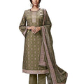 DRAVINAM Trends Women's Swaroski Work Digital Printed Pashmina Salwar Suit Dress Material with Pure Bemberg Dupatta (Mehandi Green)