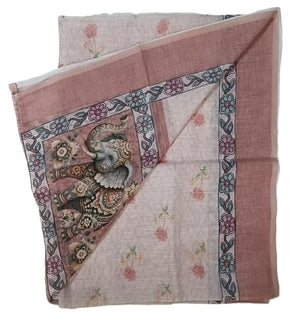 DRAVINAM Trends Digital Printed Aari Hand Work Pure Linen Dress Material | Unstitched Suit Set with Rayon Bottoms & Linen Dupatta for Women