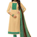 DRAVINAM Trends Women's Unstitched Cotton Salwar Suit Dress Material with Printed Patch Work and Chiffon Printed Dupatta/Chunni For College Wear/ / Casual Wear (Beige)