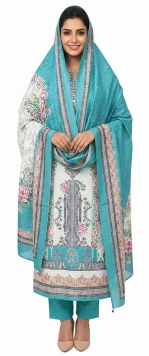 DRAVINAM Trends Women's Winter Wear Digital Printed Unstitched Warm Pakistani Salwar Kameez Dress Material with Digital Printed Pashmina Shawl Dupatta