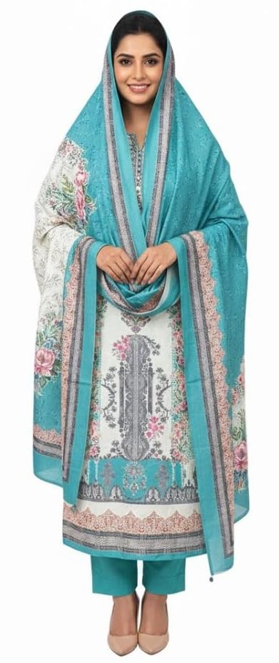 DRAVINAM Trends Women's Winter Wear Digital Printed Unstitched Warm Pakistani Salwar Kameez Dress Material with Digital Printed Pashmina Shawl Dupatta