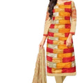 DRAVINAM Trends Women's Unstitched Sheesha Work Embroidered Printed Rayon Salwar Suit Dress Material with Nazmeen Embroidered Dupatta (Free Size)(Beige)