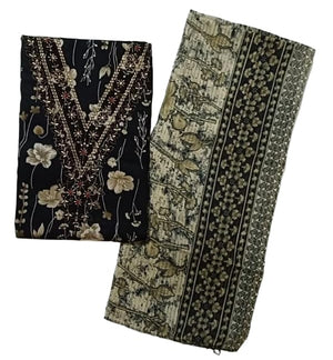 DRAVINAM Trends Women's Unstitched Jaam Cotton Dress Material | Printed Embroidered Unstitched Suit Set with Rayon Bottoms and Printed Dupatta