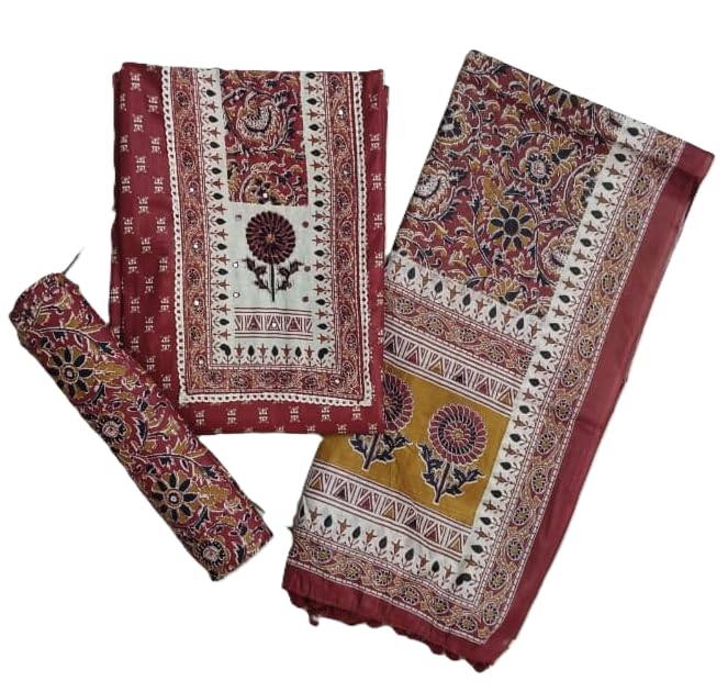 DRAVINAM Trends Women's Printed Embroidered and Hand Work Premium Cotton Jaipuri Unstitched Salwar Suit Dress Material with Mulmul Cotton Dupatta
