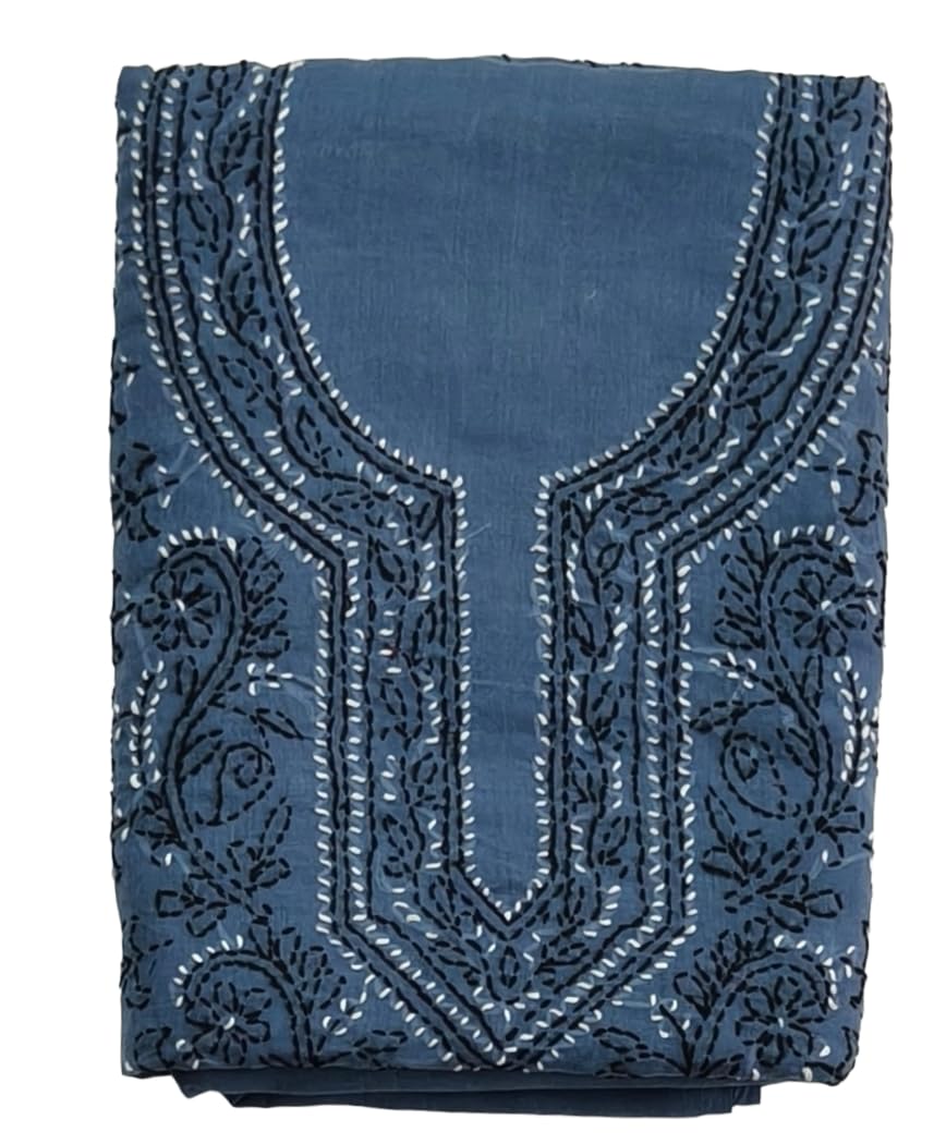 DRAVINAM Trends Women’s Cotton Unstitched Chikankari Suit Set with Dupatta & Bottom | Hand-Embroidered Lucknowi Dress Material | Premium Ethnic Wear for Women | Free Size (3-Piece)