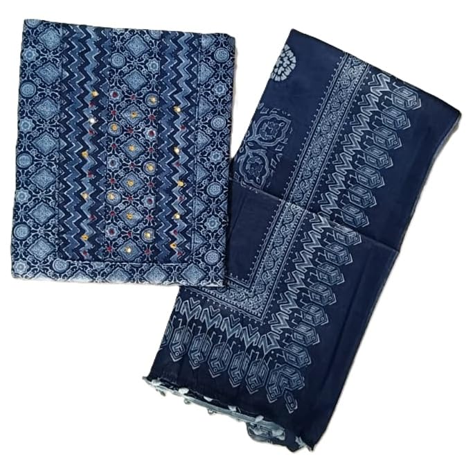 DRAVINAM Trends Women's Printed Embroidered and Hand Work Premium Cotton Jaipuri Unstitched Salwar Suit Dress Material with Mulmul Cotton Dupatta