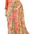 DRAVINAM Trends Women's Linen Cotton Printed Saree with Self Printed Blouse Piece (Light Orange)