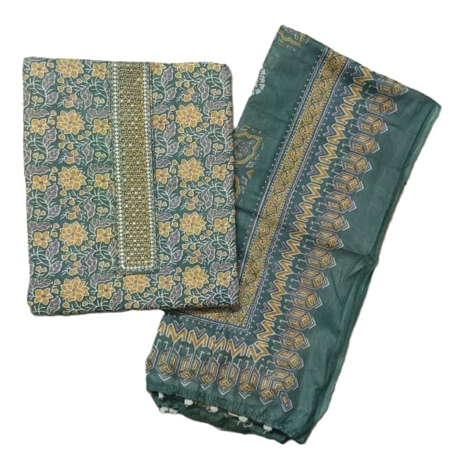 DRAVINAM Trends Women's Printed Embroidered and Hand Work Premium Cotton Jaipuri Unstitched Salwar Suit Dress Material with Mulmul Cotton Dupatta