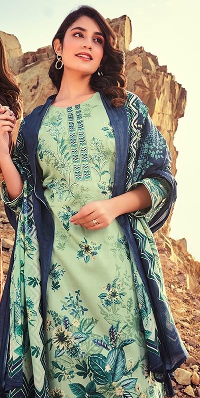 DRAVINAM Trends Jam Cotton Suit Embroidered Dress Material Salwar Suit with Unstitched Bottoms and Cotton Dupatta