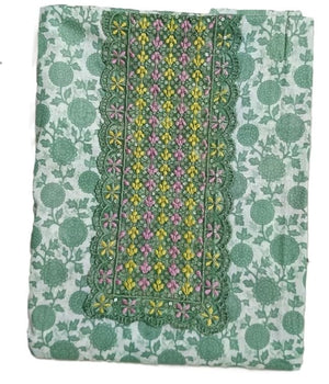 DRAVINAM Trends Women's Premium Cotton Jaipuri Printed Embroidered and Hand Work Unstitched Salwar Suit Dress Material with Mulmul Cotton Dupatta