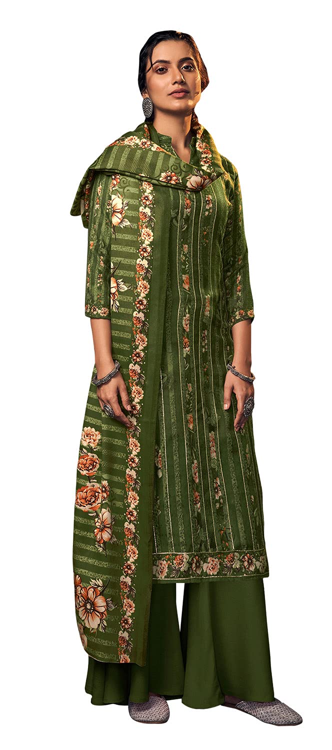 DRAVINAM Trends Women's Unstitched Gota Work Digital printed Pashmina Salwar Suit Dress Material with Shawl Dupatta