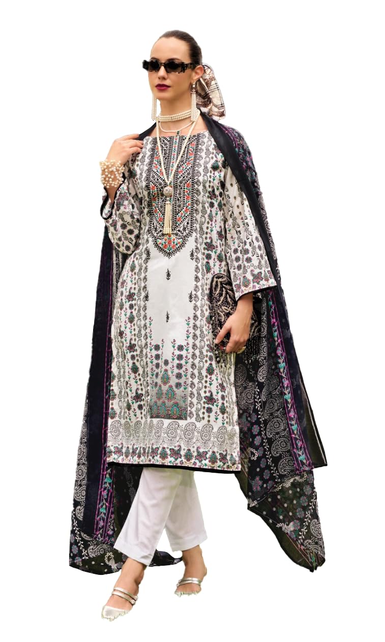 DRAVINAM Trends Kurti 2.50 mtrs, Pure Cotton (3 mtrs apx), Pure MAL MAL Cotton Dupatta Digital Print|Black 1