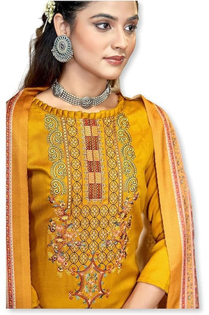 DRAVINAM Trends Women's Unstitched Winter Wear Woollen Pashmina Embroidered Salwar Suit Dress Material with Pashmina Printed Shawl Dupatta