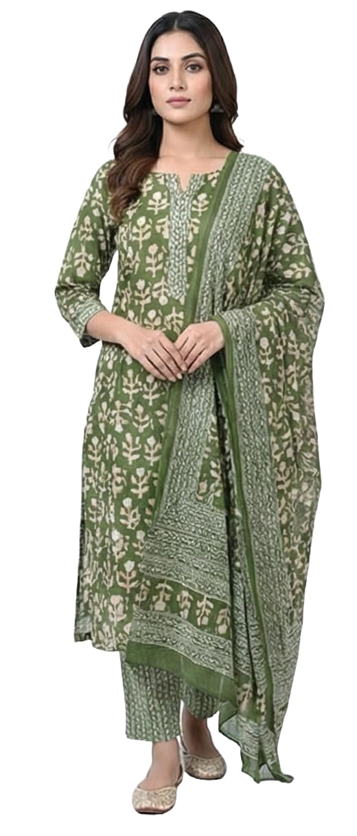DRAVINAM Trends Jaipuri Print Cambric Cotton Unstitched Salwar Suit Dress Material for Women with Mulmul Cotton Dupatta