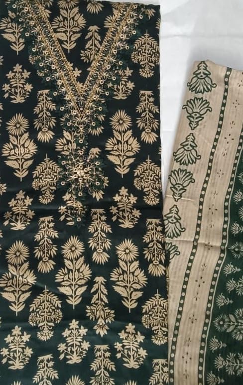 DRAVINAM Trends Women's Unstitched Jaam Cotton Dress Material | Printed Embroidered Unstitched Suit Set with Rayon Bottoms and Printed Dupatta