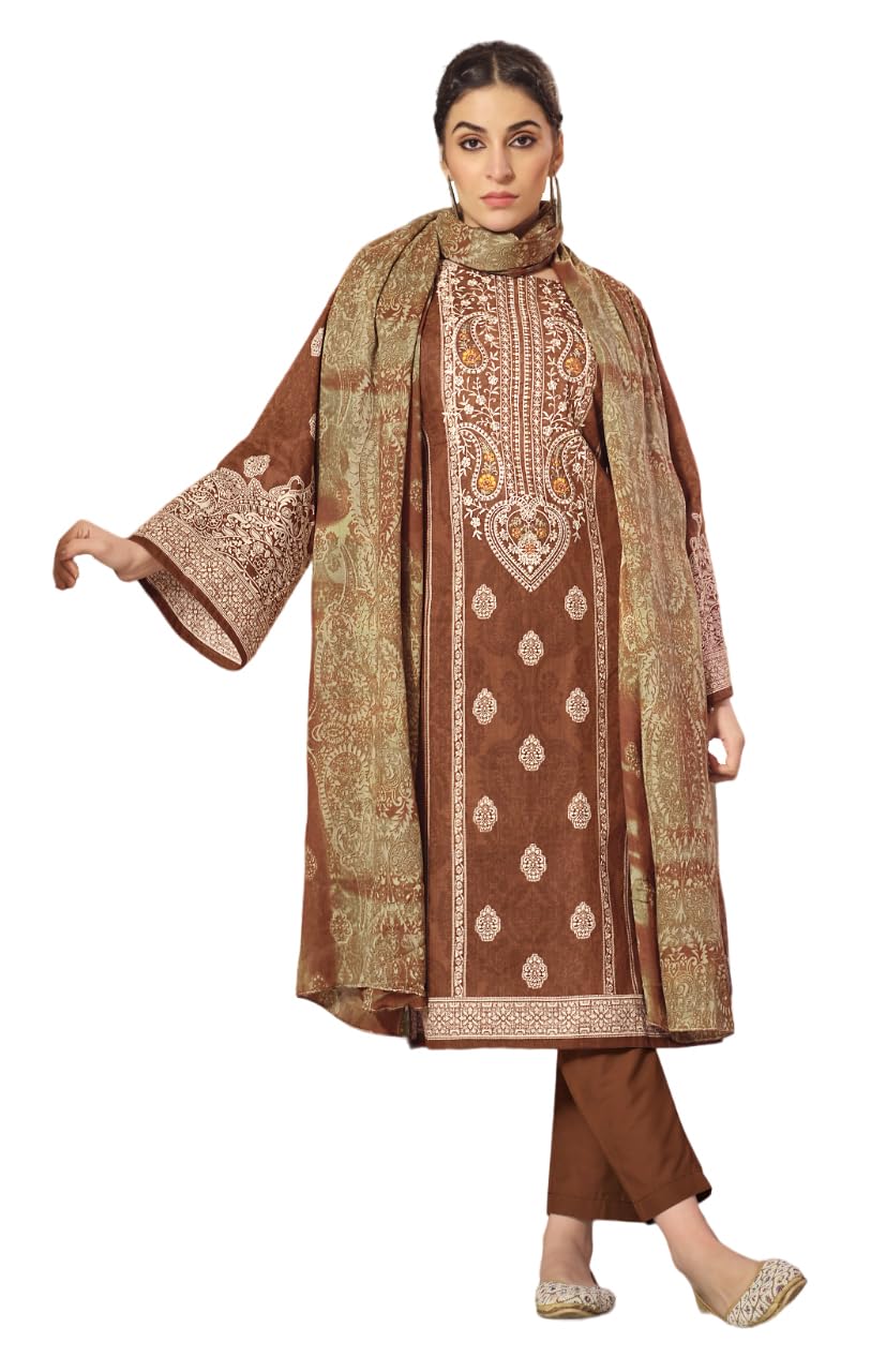 DRAVINAM Trends Unstitched Pakistani Embroidered Pure Cotton Salwar Suit Dress Materials with Cotton Dupatta
