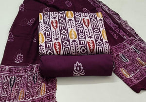 DRAVINAM Trends Unstitched Jaipuri Handmade Wax Batik Print Premium Cotton Dress Material with Pure Chiffon Dupatta