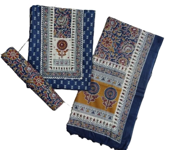 DRAVINAM Trends Women's Printed Embroidered and Hand Work Premium Cotton Jaipuri Unstitched Salwar Suit Dress Material with Mulmul Cotton Dupatta