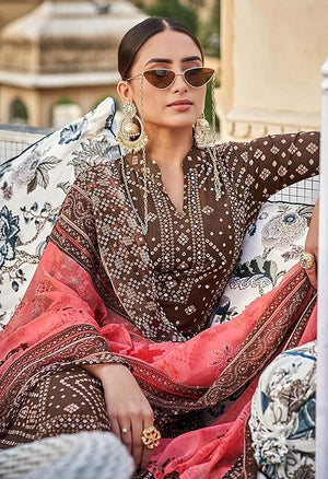 DRAVINAM Trends Women's Unstitched Salwar Suit Dress Material - Pure Cotton Print with Mirror Work Kameez | Plain Bottom |Chiffon Print Dupatta