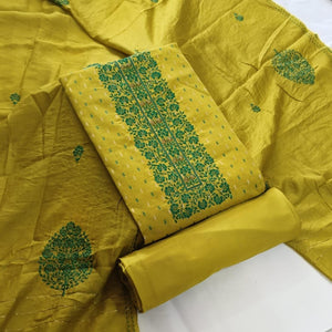 DRAVINAM Trends Women's Premium Malai Cotton Heavy Neck Embroidered Unstitched Salwar Suit Dress Material with Soft Silk Embroidered Dupatta