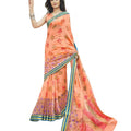 DRAVINAM Trends Women's Printed Cotton Blend Pattu Saree with Blouse Piece (Light Orange and Blue)